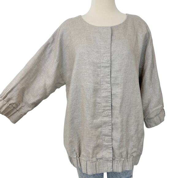 Eileen Fisher Twinkle Natural Linen Jacket Blazer Short Sleeve Snap Front 1X - Picture 1 of 11